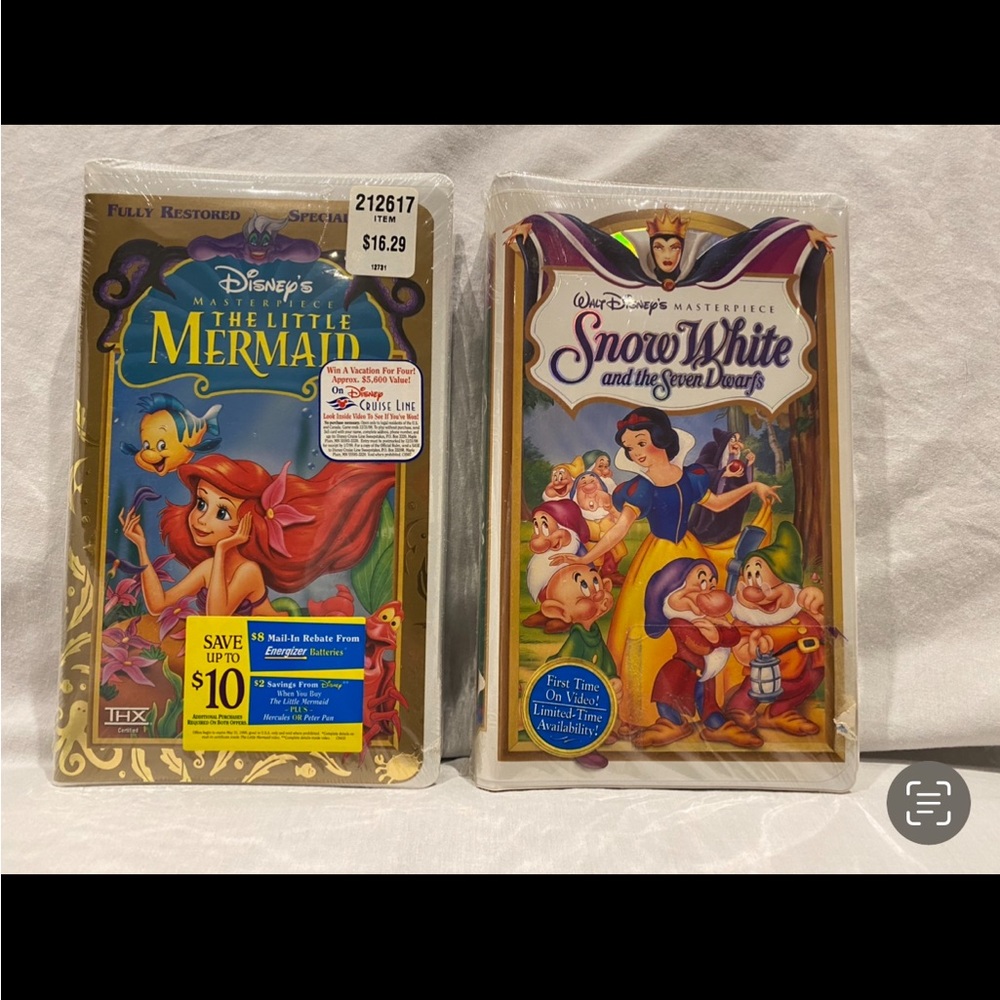 2 Sealed Vintage Walt Disney Home Video VHS Tapes Snow White The Little Mermaid